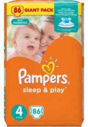 Подгузники, Pampers (Памперс) 8-14 кг р. 4 86 шт Слип энд Плэй макси