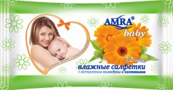 Салфетки влажные детские, AMRA (Амра) 72 шт Бэби освежающие календула и пантенол